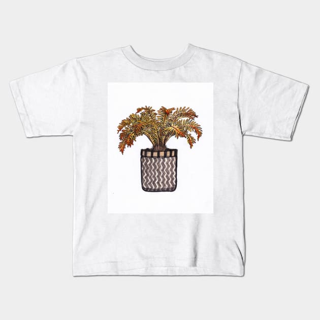 Houseplant Palm in Basket illustration Kids T-Shirt by sadnettles